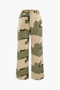 Camo Wide Leg Cargo Pants sold by Micas