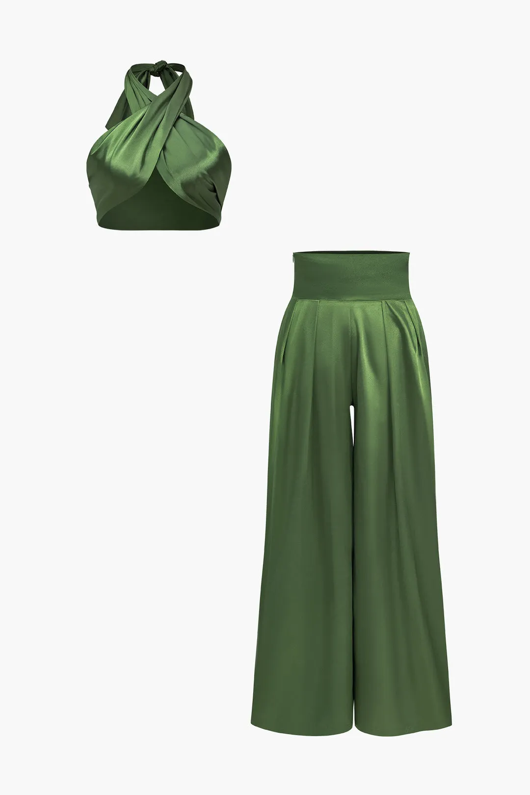 Solid krydset rygløs top og brede ben bukser sæt sold by Micas