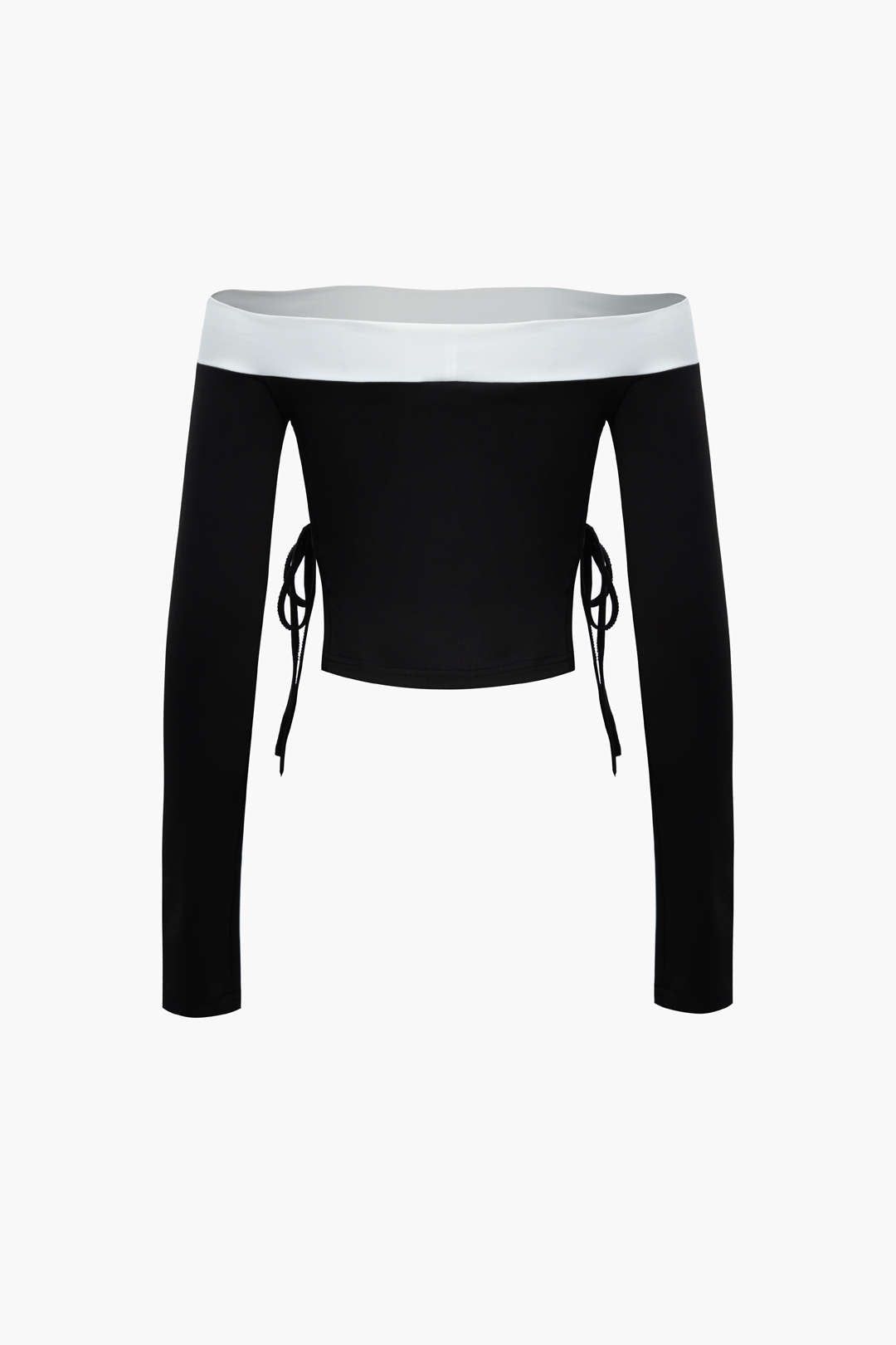 Contrast Off Shoulder Tie Side Long Sleeve Top And Shorts Set sold by Micas product image thumbnail 4