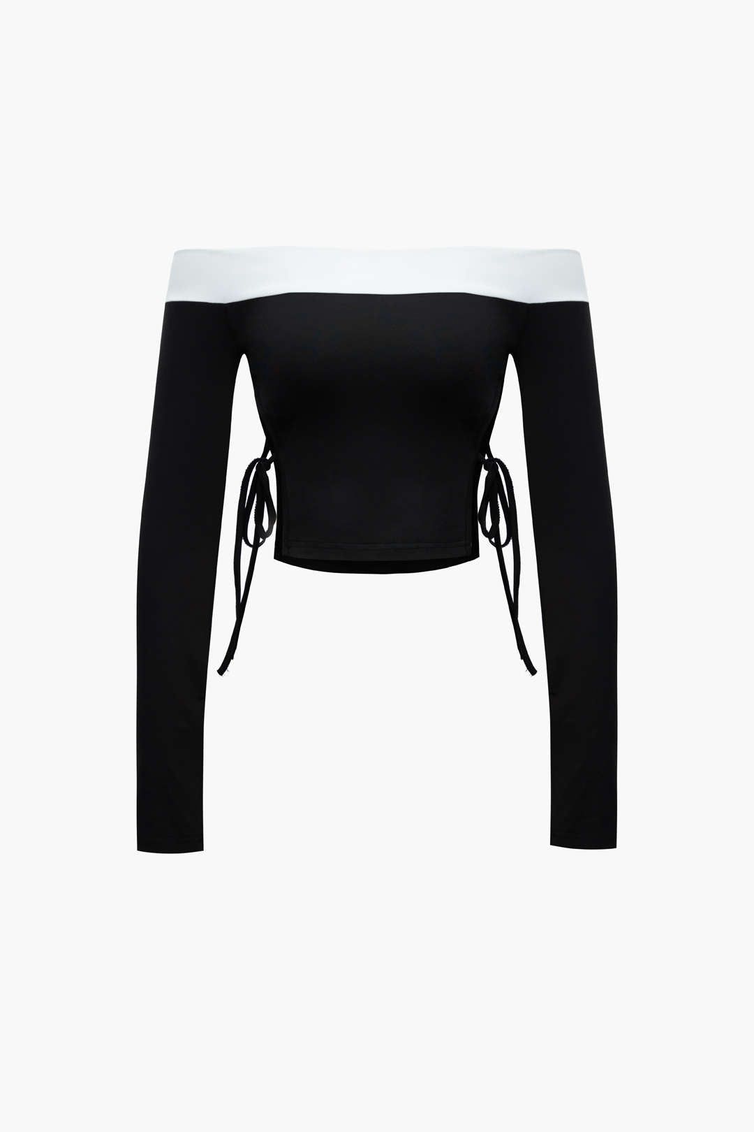 Contrast Off Shoulder Tie Side Long Sleeve Top And Shorts Set sold by Micas product image thumbnail 2