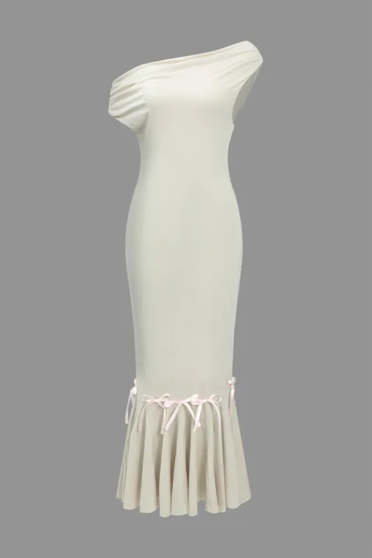 Solid Bow Asymmetrical Midi Dress sold by Micas
