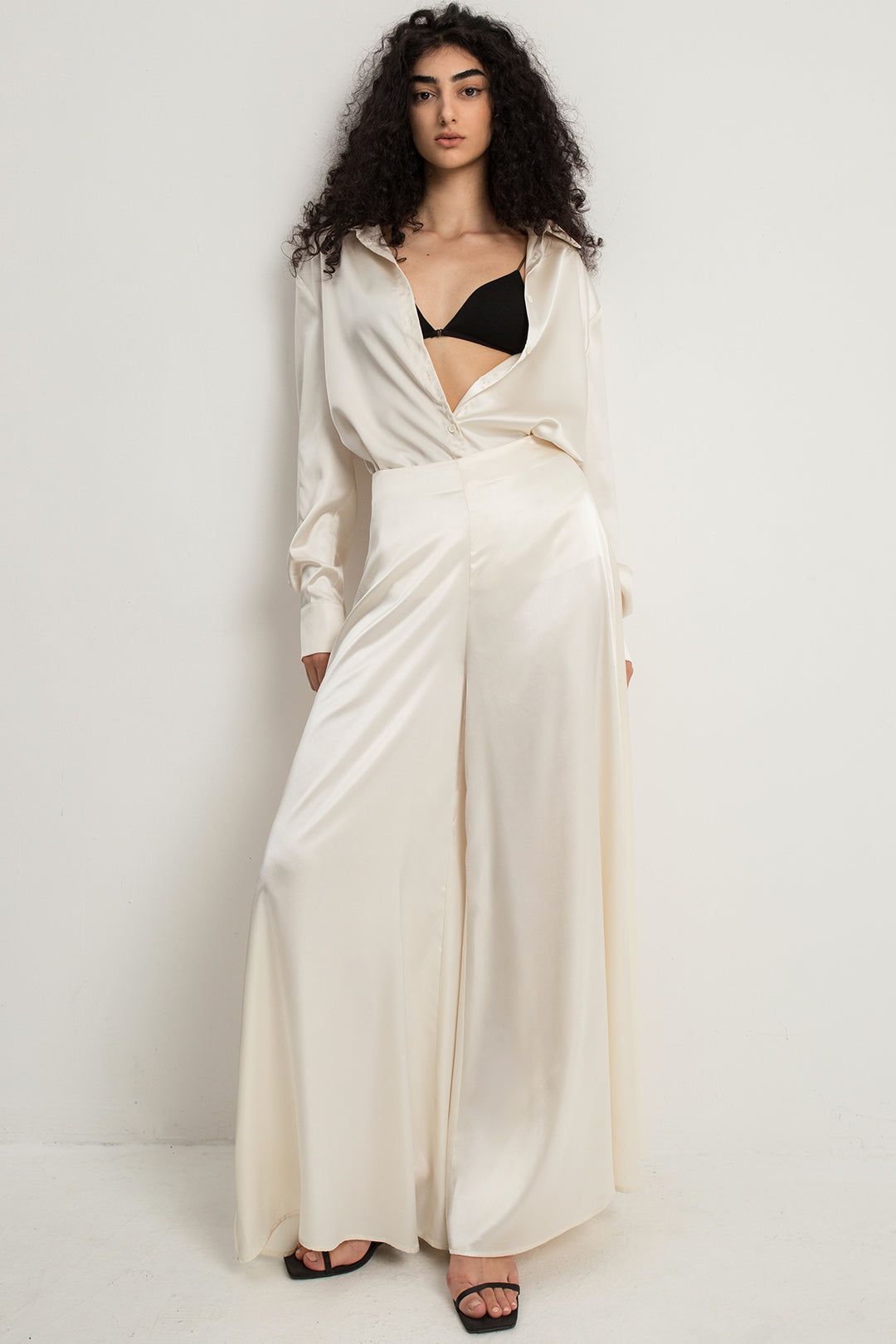 Solid Satin Wide Leg Pants sold by Micas