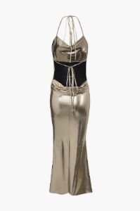 Metallic Halter Backless Maxi Dress sold by Micas