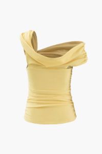 Asymmetric Shoulder Ruched Top sold by Micas