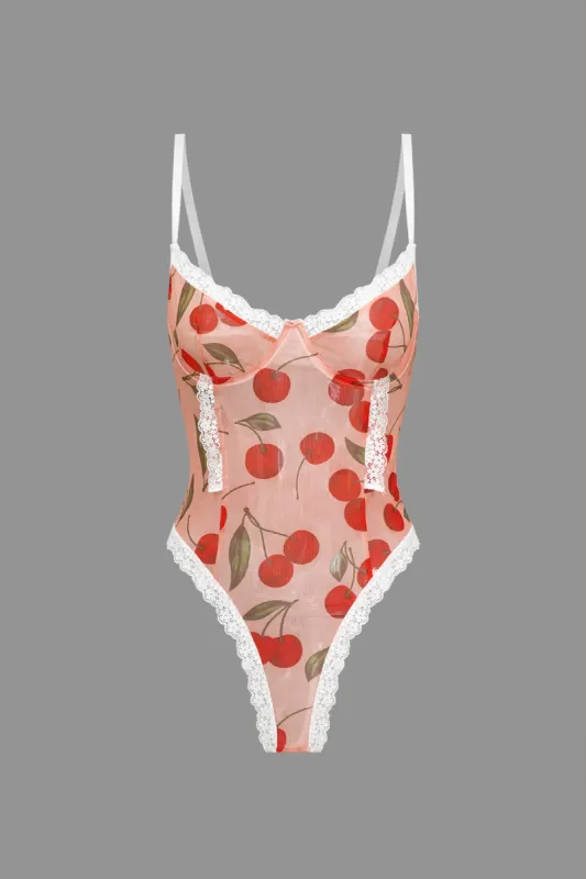 Fruit Print Lace Trim Bustier Bodysuit sold by Micas