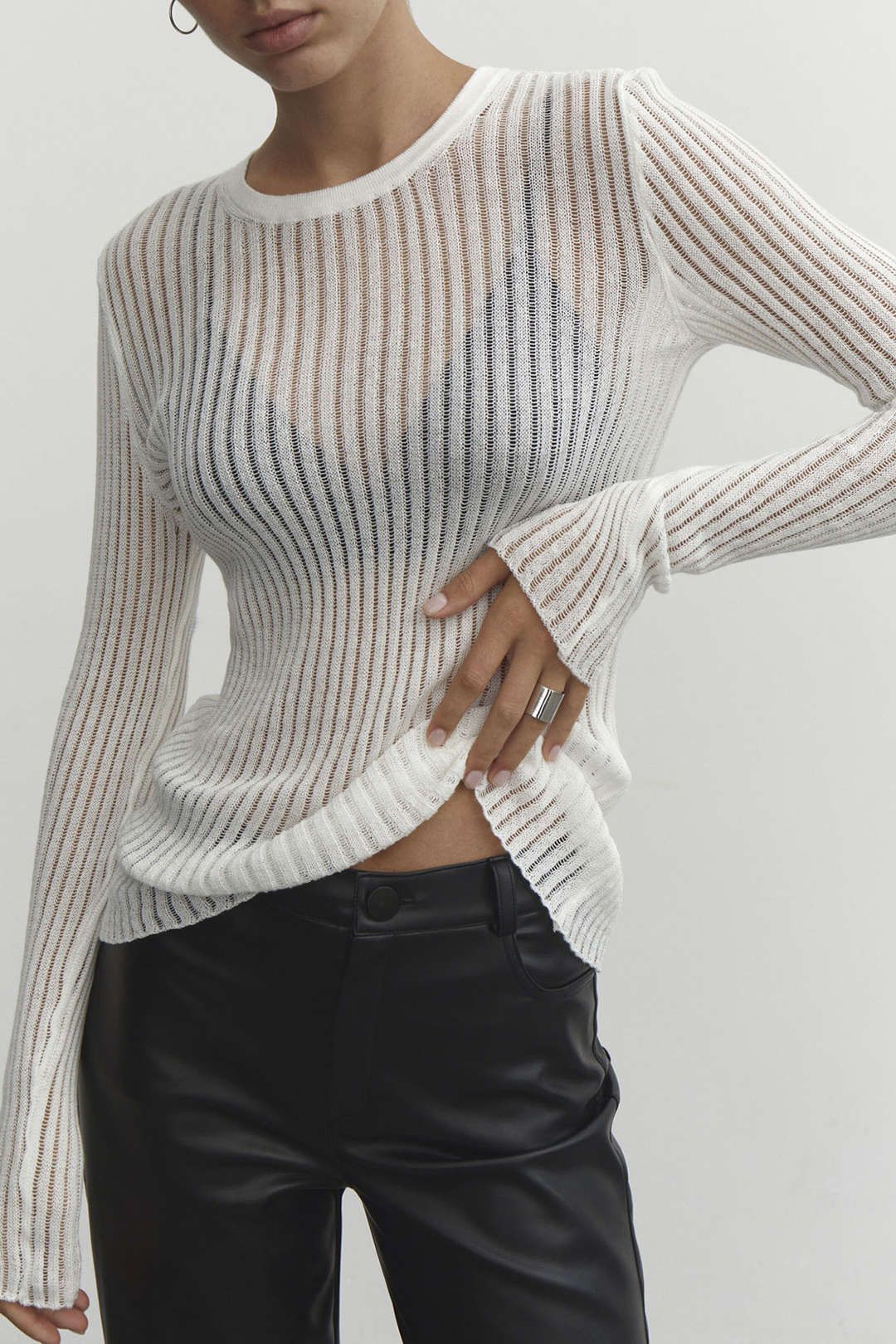 Sheer Knit Long Sleeve Top sold by Micas