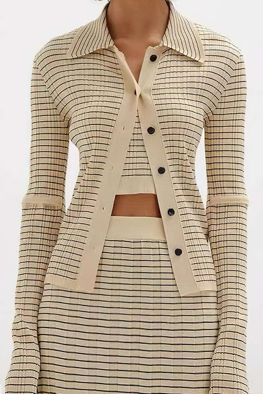 Stripe Cut Out Sleeve Button Front Knit Cardigan sold by Micas