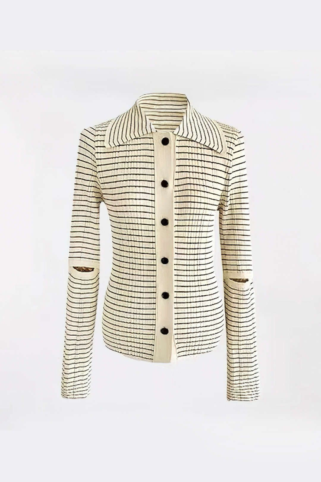 Stripe Cut Out Sleeve Button Front Knit Cardigan sold by Micas product image thumbnail 3