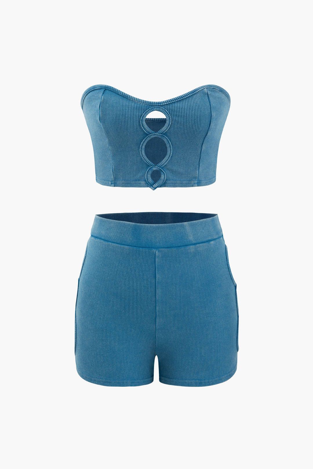 Cut Out Knit Tube Top And Shorts Set sold by Micas