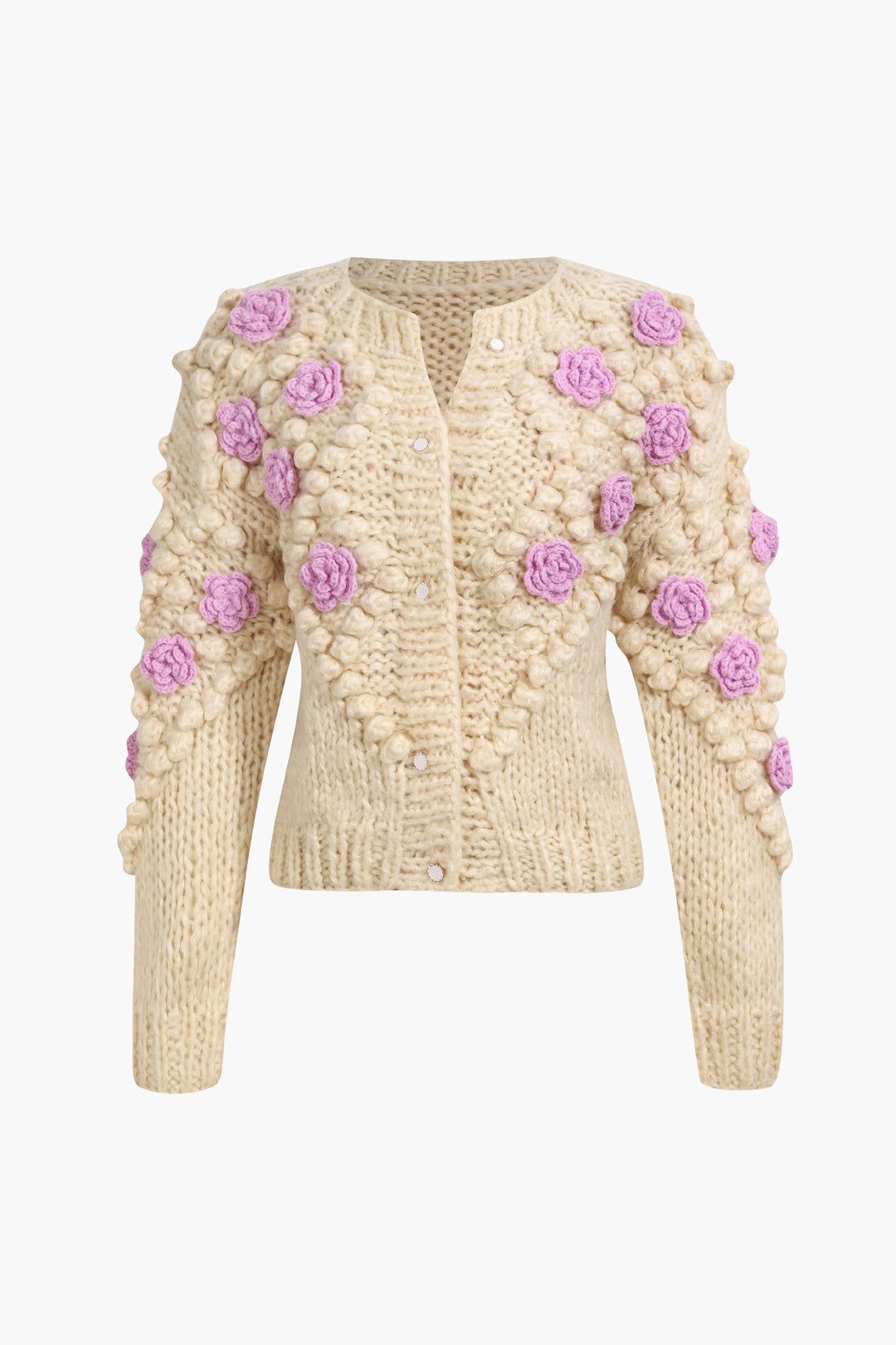 Flower Pom-pom Knit Cardigan sold by Micas