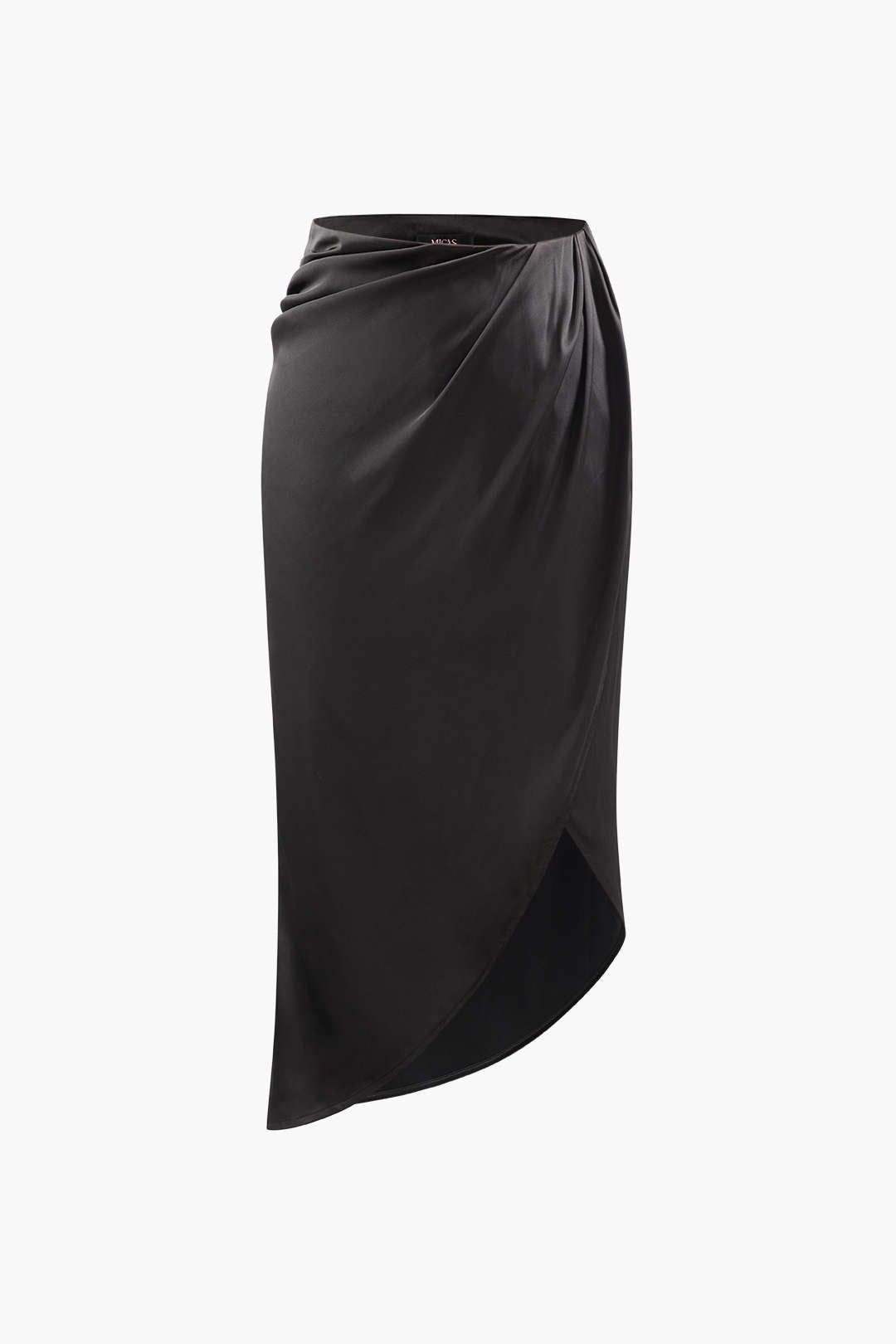 Ruched Asymmetric Satin Midi Skirt sold by Micas