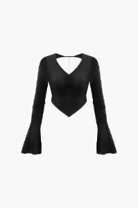 V-neck Flared Sleeve Backless Rhinestone Chain Top sold by Micas