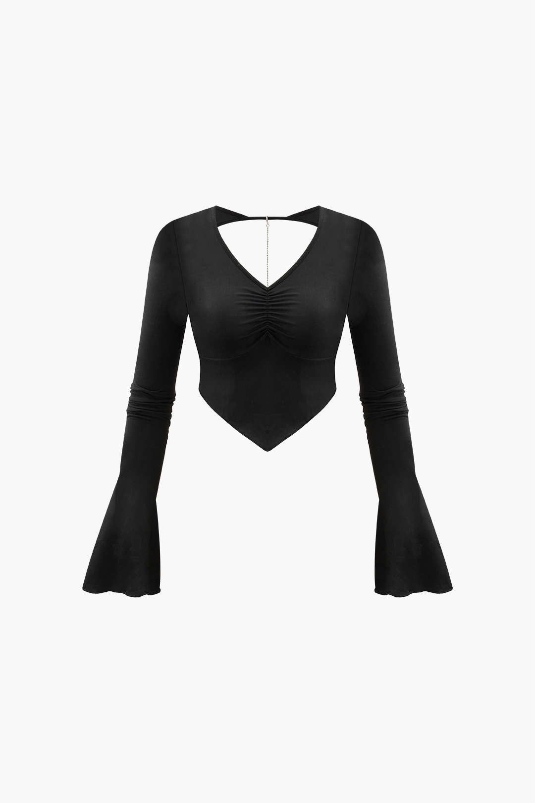 V-neck Flared Sleeve Backless Rhinestone Chain Top sold by Micas