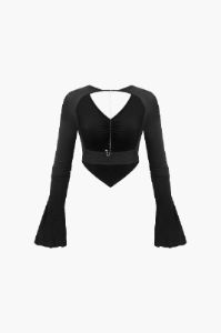 V-neck Flared Sleeve Backless Rhinestone Chain Top sold by Micas