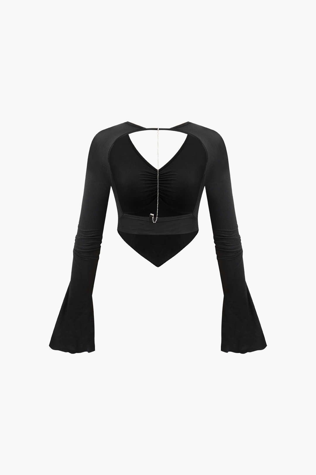 V-neck Flared Sleeve Backless Rhinestone Chain Top sold by Micas product image thumbnail 2