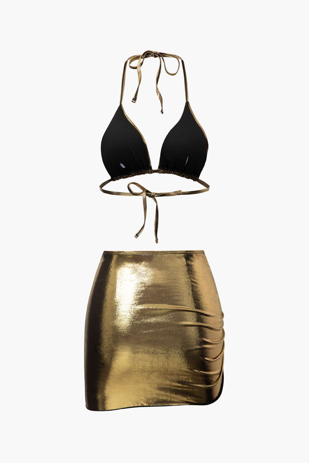 Metallic Tie Bikini And Drawstring Cover-up Skirt Set sold by Micas product image thumbnail 3