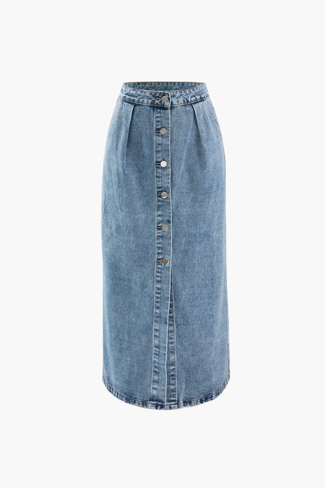 Button Front Denim Midi Skirt sold by Micas