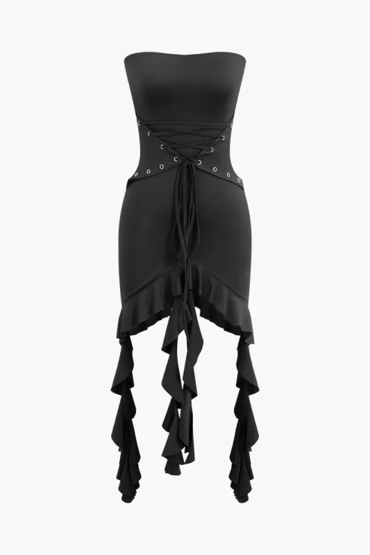 Ruffle Hem Tie Wrap Strapless Mini Dress sold by Micas