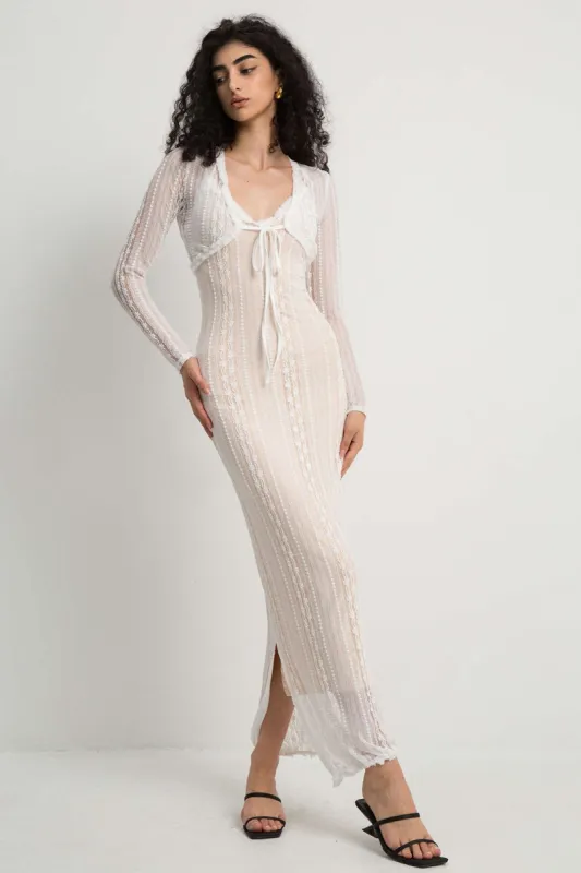 V-neck Lace Slip Maxi Dress And Tie Front Crop Cover Up Set sold by Micas