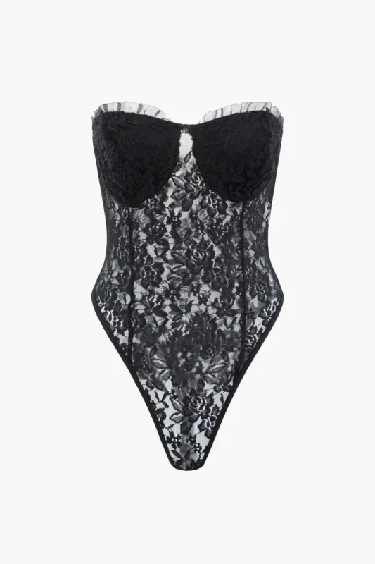 Strapless Floral Lace Romper sold by Micas