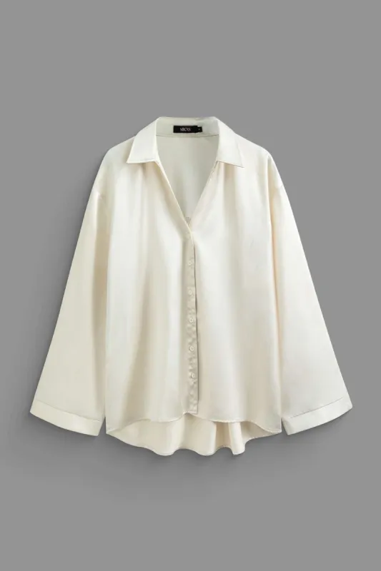 Button Up Satin Long Sleeve Shirt sold by Micas