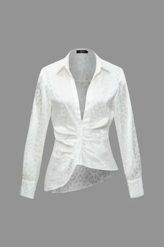 V-neck Asymmetric Jacquard Satin Shirt sold by Micas