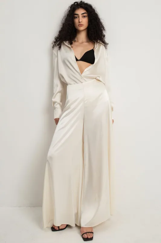 Solid Satin Wide Leg Pants sold by Micas