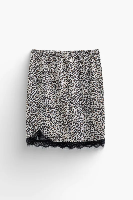 Leopard Print Lace Trim Mini Skirt sold by Micas