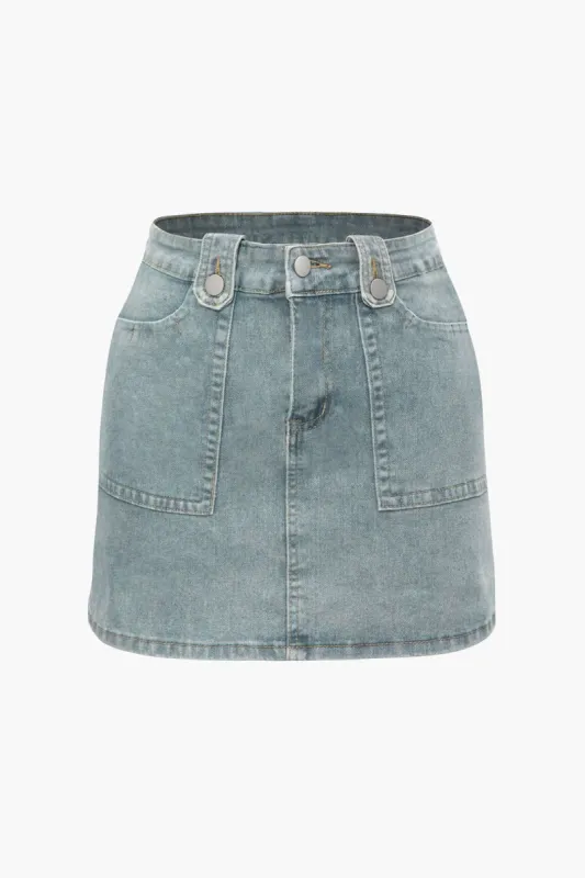 Denim Cargo Mini Skirt sold by Micas