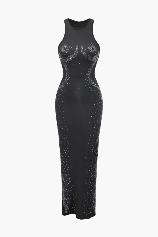 Body Print Rhinestone Maxi Dress sold by Micas