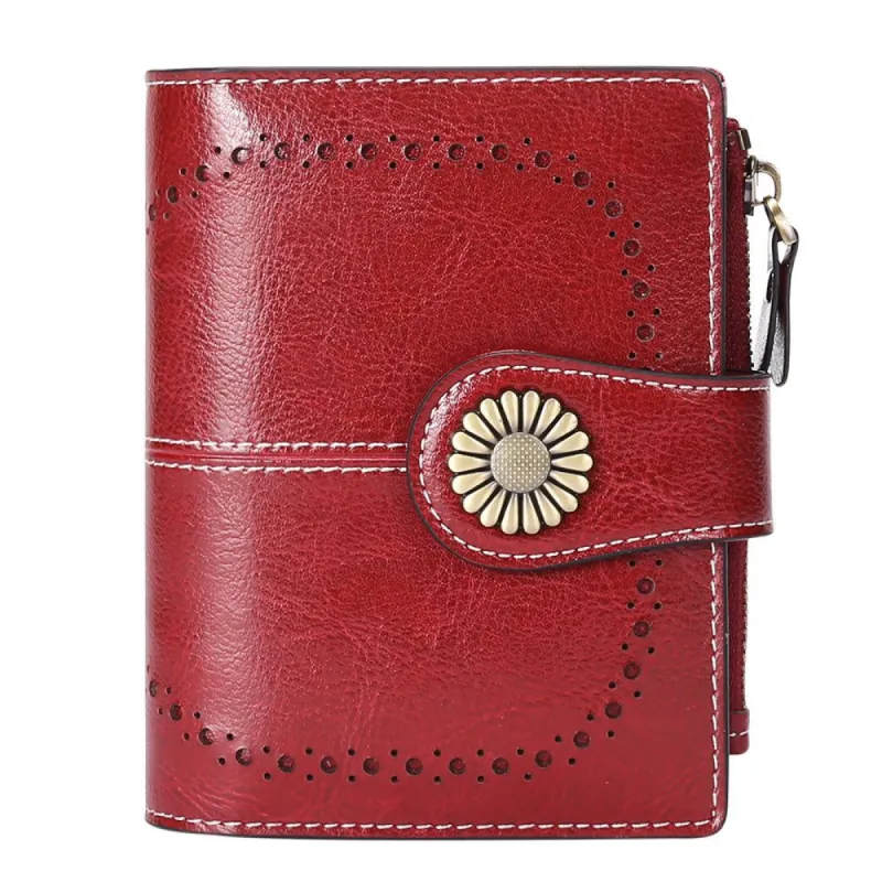 Small Oil Wax Leather  Zipper Card Holder Wallet sold by Micas