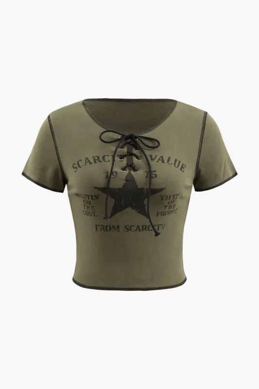 Star Print Tie Front Crop T-Shirt sold by Micas