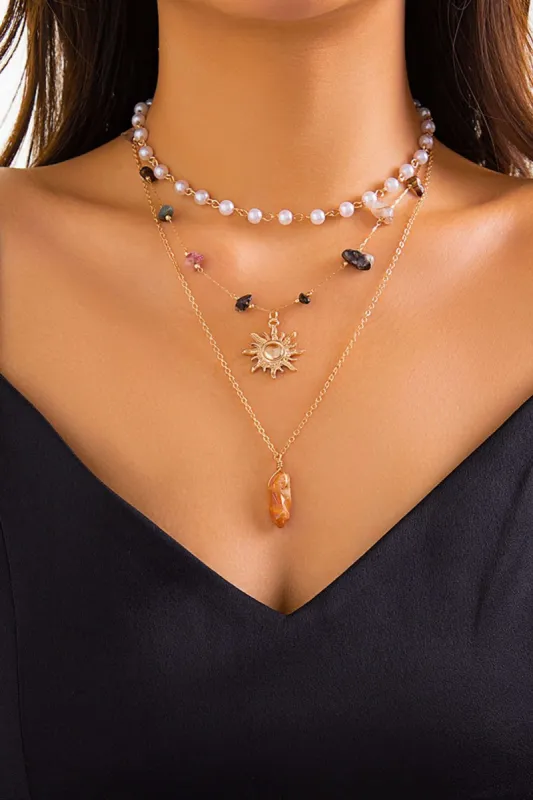 Sun & Pearl & Gemstone Layered Necklace sold by Micas