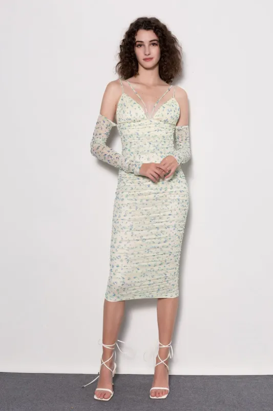 Floral Cold Shoulder Ruched Midi Dress sold by Micas