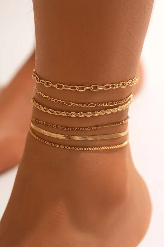 Set of 6 Pc Metal Anklets sold by Micas