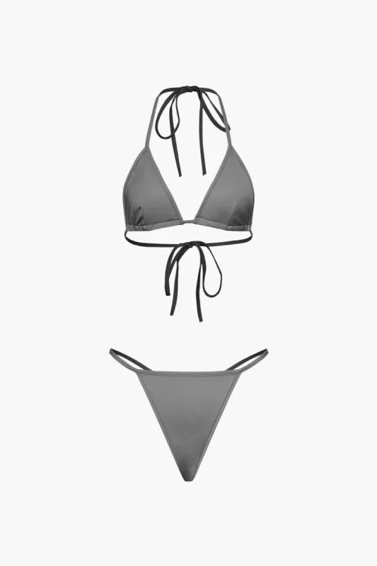 Reflective Halter Triangle Bikini Set sold by Micas