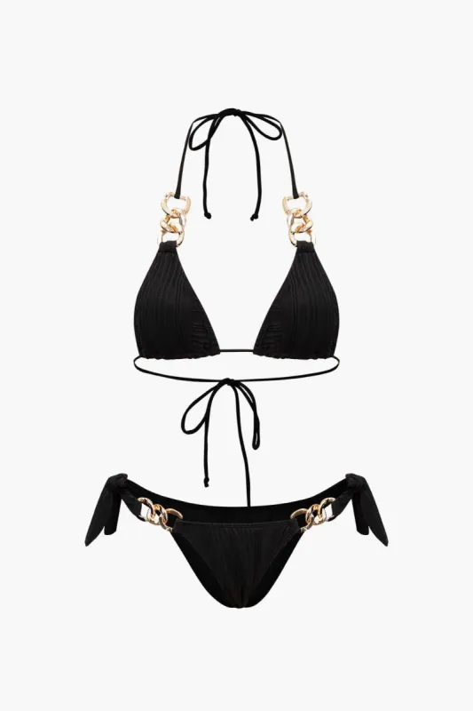 Textured Halter Chain Linked Bikini Set sold by Micas