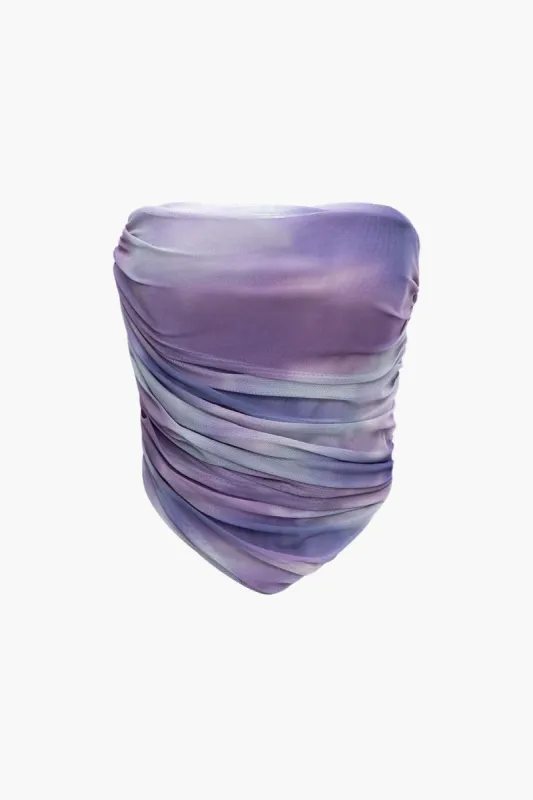 Tie Dye Ruched Mesh Tube Top sold by Micas