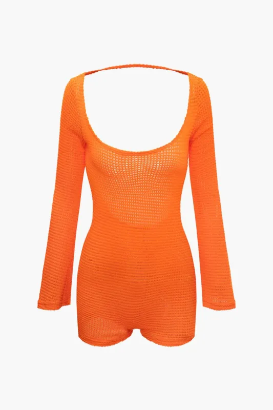 U-neck Open Knit Backless Long Sleeve Romper sold by Micas