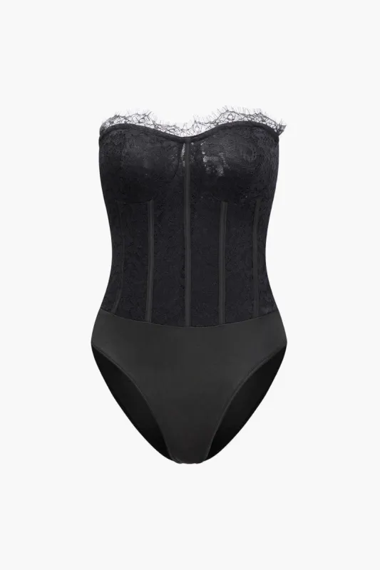 Lace Trim Strapless Romper sold by Micas