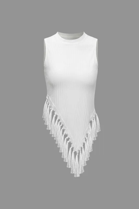 Sleeveless Asymmetric Tassel Hem Tank Top sold by Micas