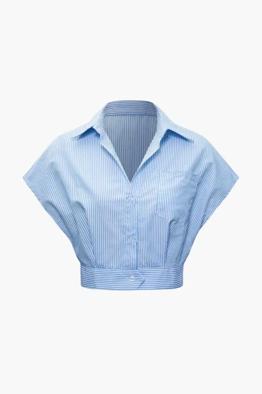 Stripe Chest Pocket Crop Shirt sold by Micas