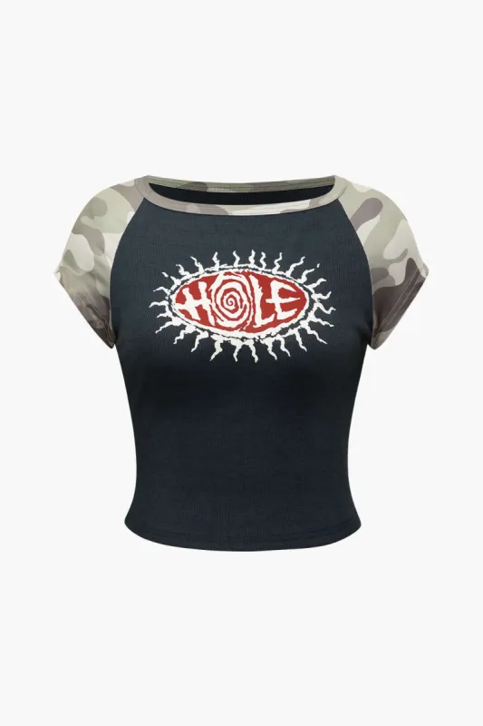 Camo Raglan HOLE Print T-shirt sold by Micas