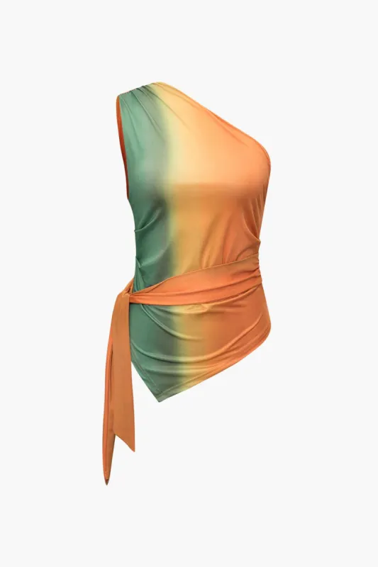 Tie Dye One Shoulder Knot Side Tank Top sold by Micas