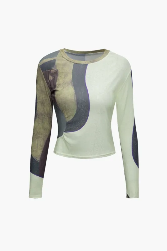 Printed Round Neck Long Sleeve Top sold by Micas