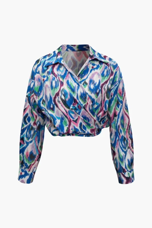 Abstract Print V-neck Wrap Long Sleeve Blouse sold by Micas