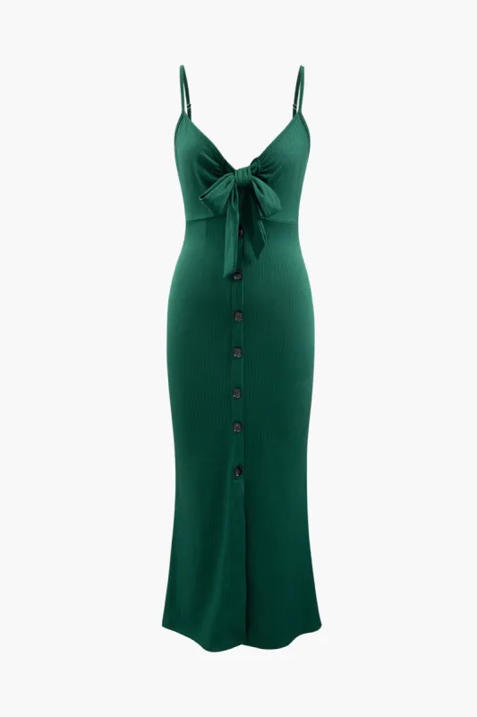 V-neck Rib Knit Knot Front Button Maxi Dress sold by Micas