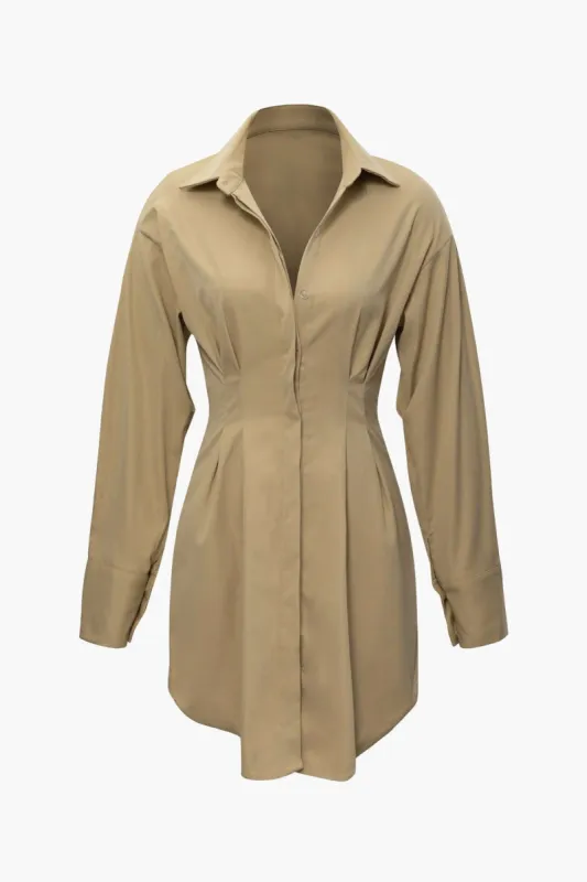 Solid Collar Ruched Mini Shirt Dress sold by Micas
