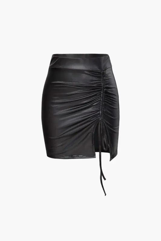 Faux Leather Drawstring Mini Skirt sold by Micas