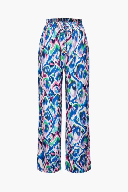 Abstract Print Elastic Waist Straight Leg Pants sold by Micas